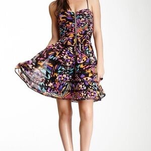 Betsey Johnson Purple and Black Butterfly-Print Mini Dress